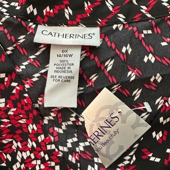 Catherines Women's Size 14/16W Long Sleeve Printed V-Neck Tie Closure Slits Top - Picture 4 of 15